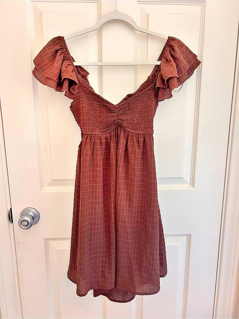 Clover Canyon Brown Checkered Ruffle Mini Dress Like New MEDIUM